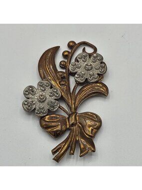 (703) Bronze Huge Floral Brooch Vintage Over 3 inches